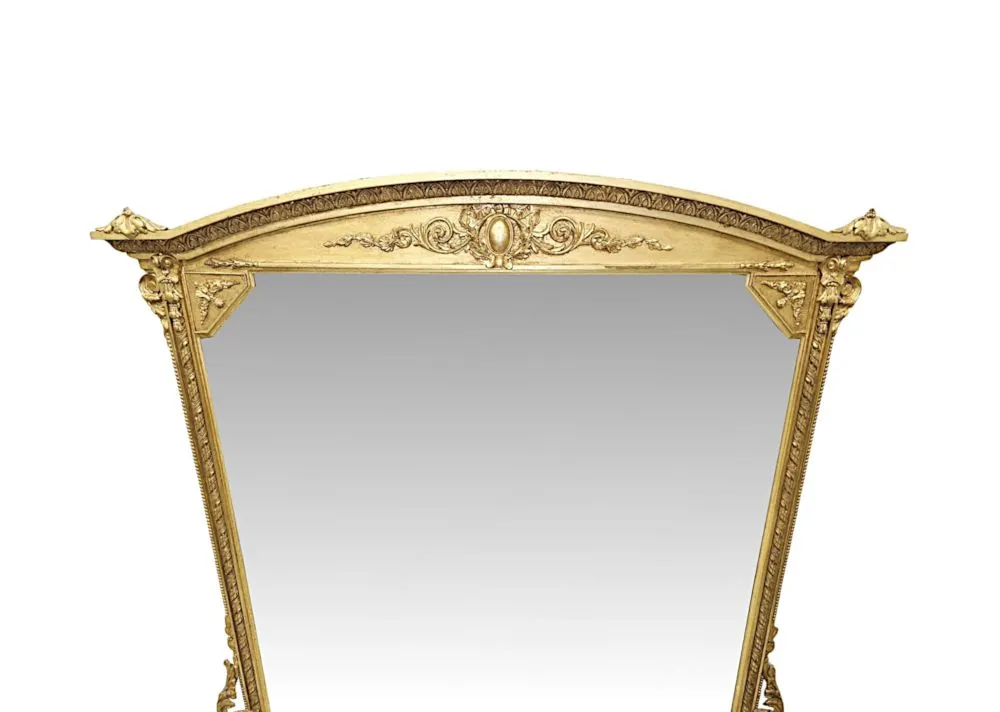  A Fabulous Large 19th Century Giltwood Overmantel Mirror With Original Back and Glass