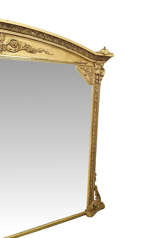  A Fabulous Large 19th Century Giltwood Overmantel Mirror With Original Back and Glass