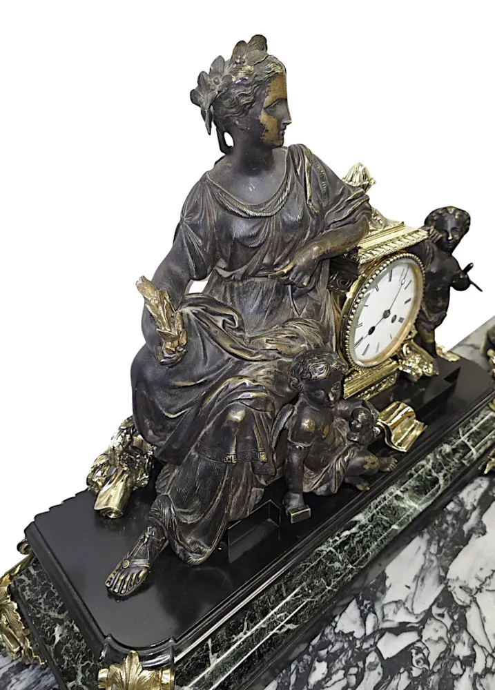 A Very Rare and Fine 19th Century French Marble and Bronze Garniture Clock Set 