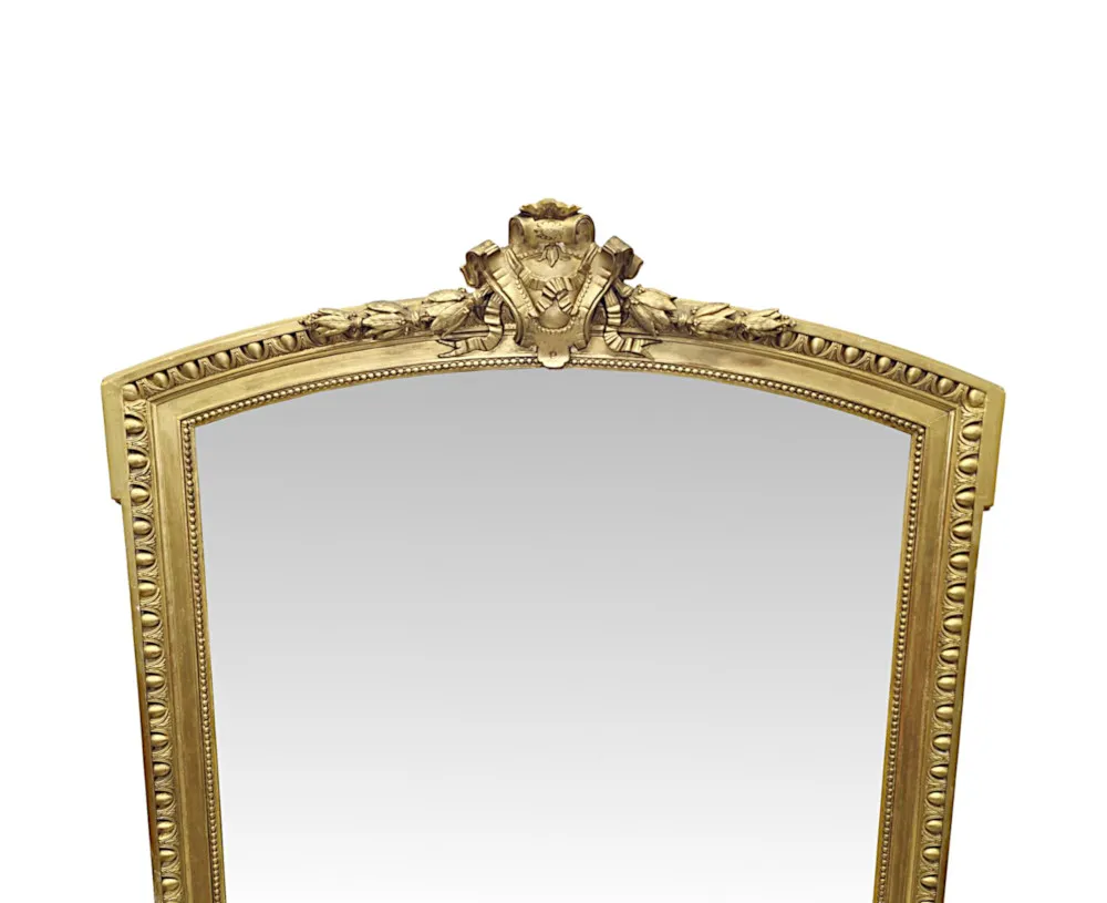 A Very Fine Large 19th Century Giltwood Overmantel or Hall Mirror With Central Cartouche