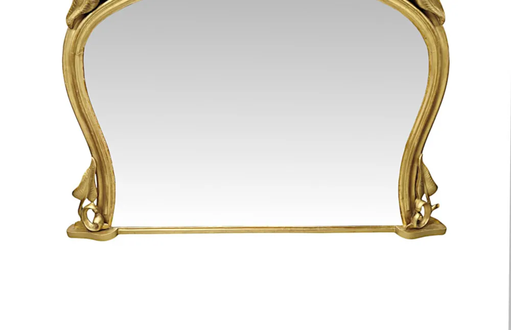 A Very Fine 19th Century Neat Size Giltwood Overmantel Mirror with Leaf and Branch Detail