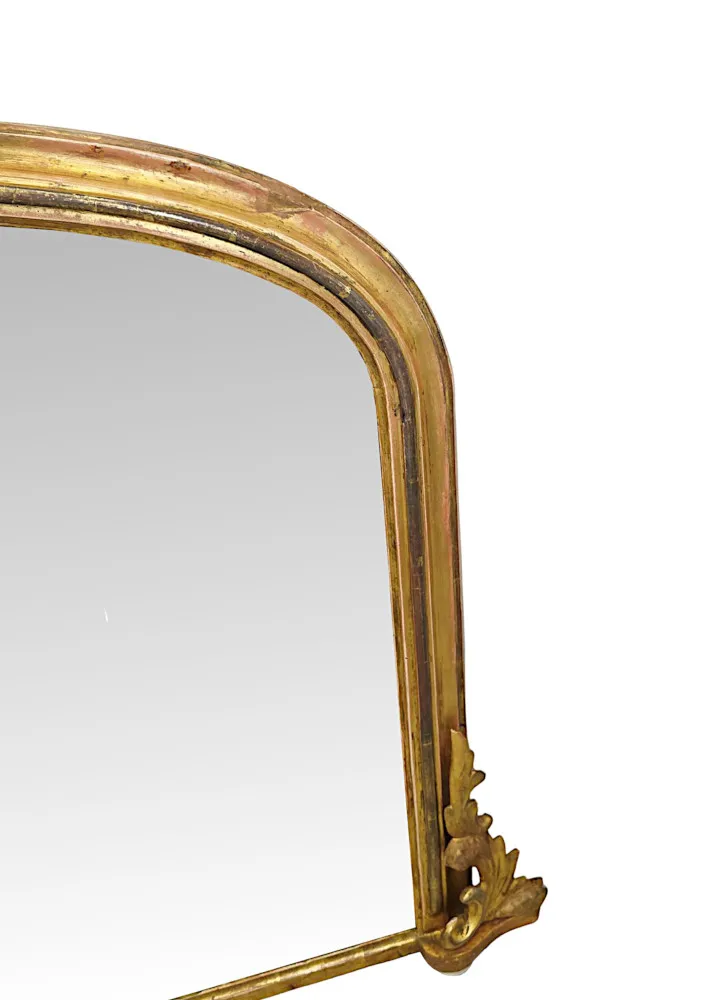 A Stunning 19th Century Neat Size Giltwood Framed Archtop Overmantel Mirror