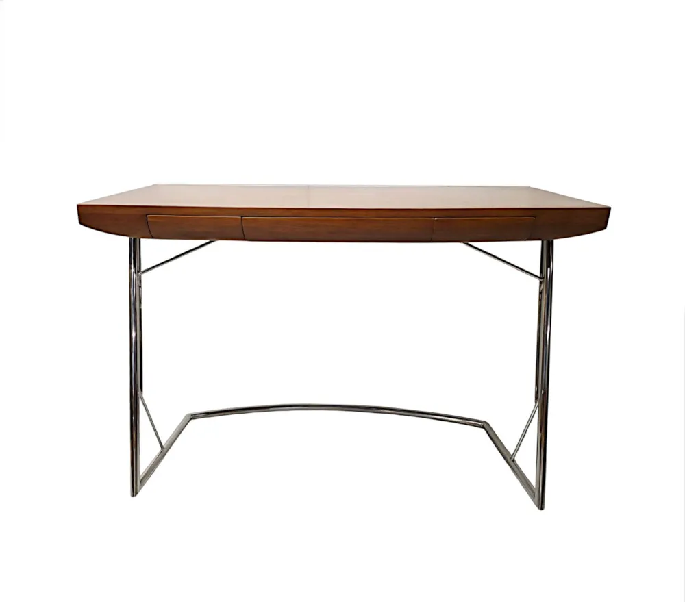A Fabulous Art Deco Design Chrome and Walnut Desk