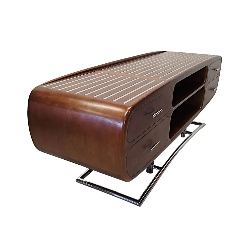 A Fabulous Mid Century Design Handmade Walnut and Chrome Side or Television Cabinet