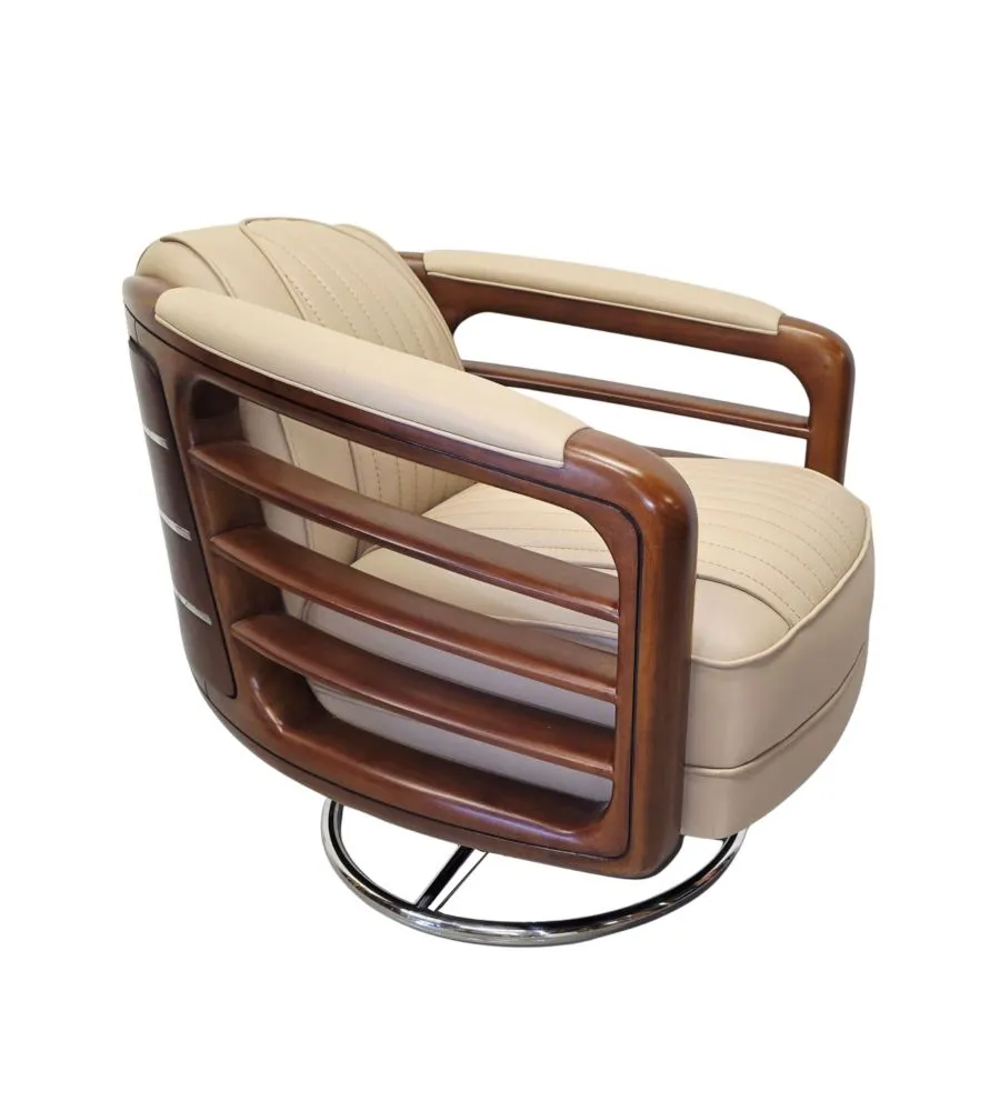  A Stunning Handmade Leather Walnut and Chrome Revolving Armchair