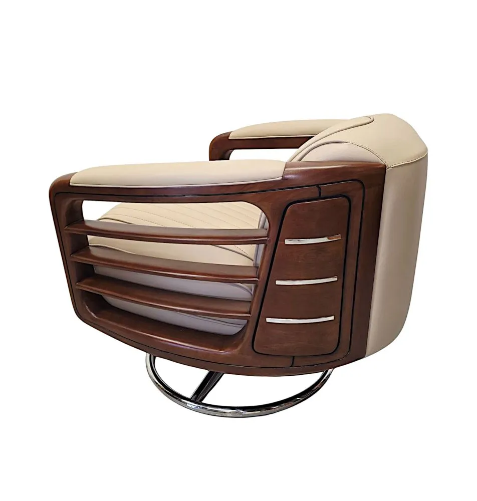  A Stunning Handmade Leather Walnut and Chrome Revolving Armchair