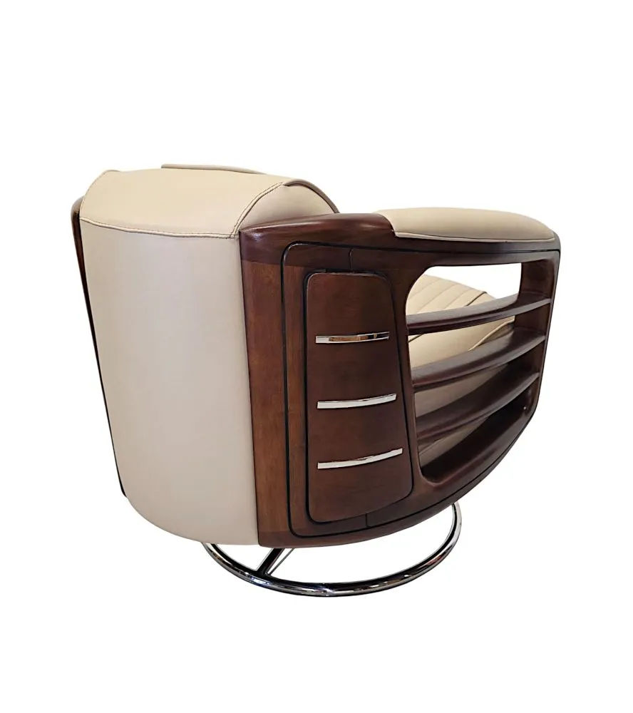  A Stunning Handmade Leather Walnut and Chrome Revolving Armchair
