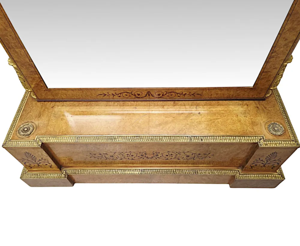 A Very Fine and Unusual Early 20th Century Inlaid Birdseye Maple Cheval Mirror With Ormolu Mounts