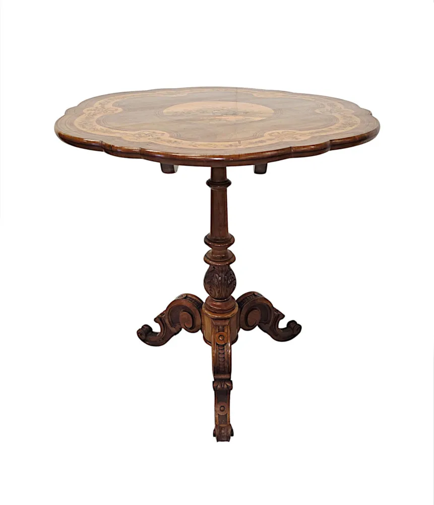 A Very Rare 19th Century Olive Wood Marquetry Inlaid Flip Top Table