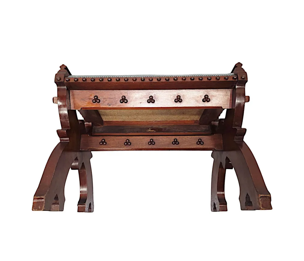 A Lovely Unusual Pair of 19th Century Gothic Oak X Framed Stools