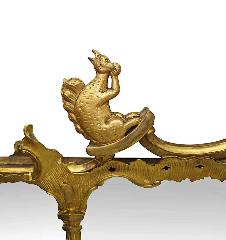  A Very Rare 19th Century Irish Tryptic Giltwood Overmantel Mirror with Ho Ho Bird and Squirrel Detail