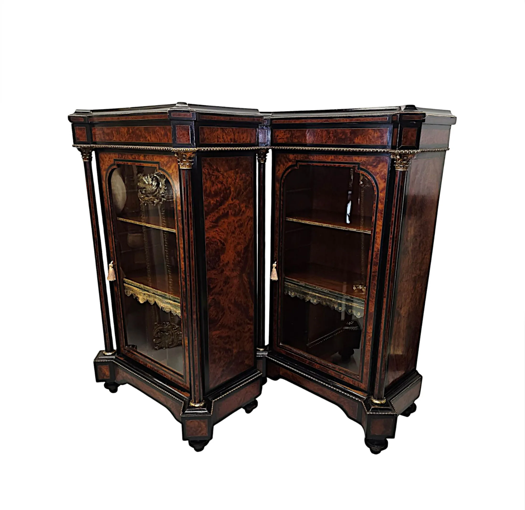 A Very Rare Pair of 19th Century Inlaid Emboyna and Ebonised Music or Pier Cabinets