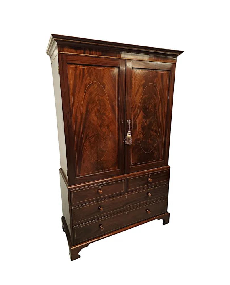 A Very Fine Early 19th Century Inlaid Linen Press 