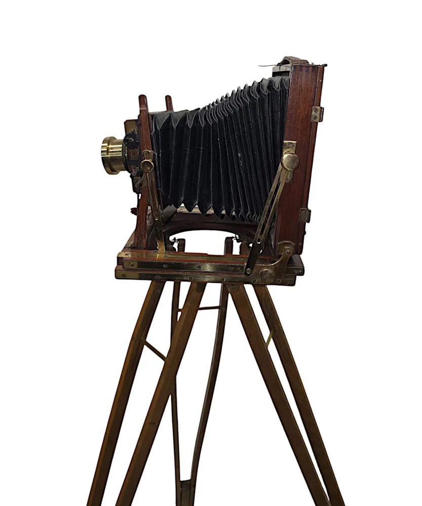A Very Fine Circa 1900 Double Racked Focus Half plate Camera on Oak Tripod by Benetfink & Co, Cheapside, London