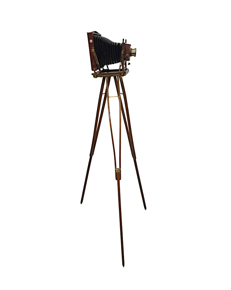 A Very Fine Circa 1900 Double Racked Focus Half plate Camera on Oak Tripod by Benetfink & Co, Cheapside, London