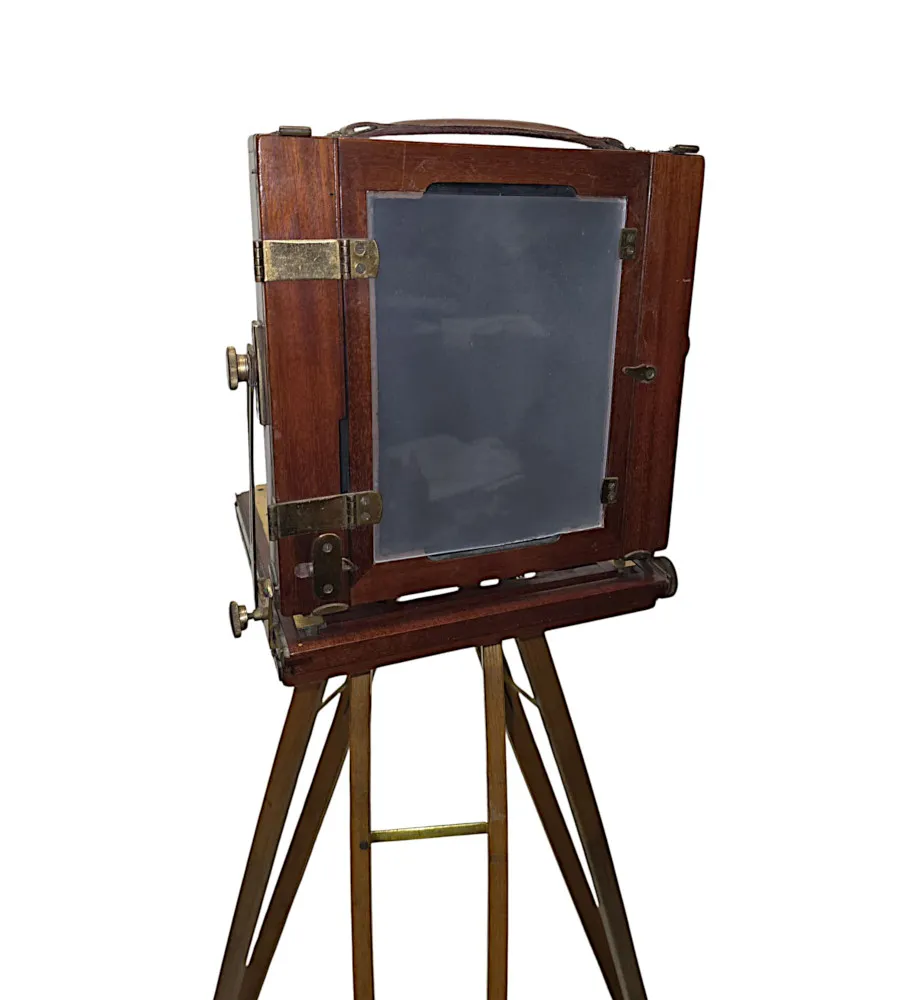 A Very Fine Circa 1900 Double Racked Focus Half plate Camera on Oak Tripod by Benetfink & Co, Cheapside, London