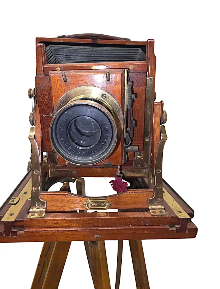 A Very Fine Circa 1900 Double Racked Focus Half plate Camera on Oak Tripod by Benetfink & Co, Cheapside, London