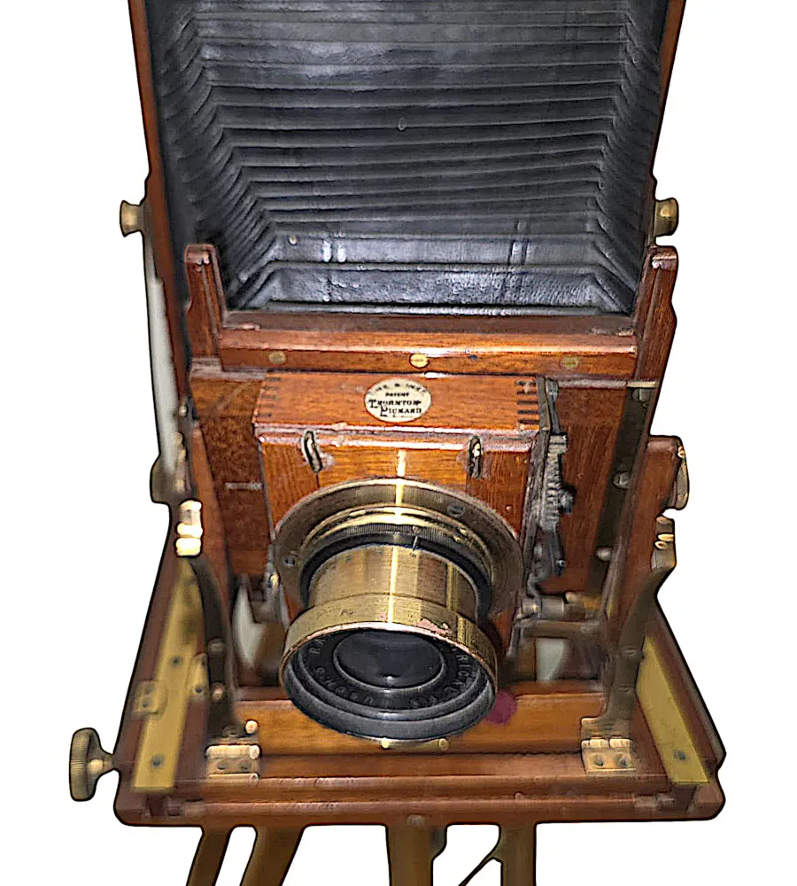 A Very Fine Circa 1900 Double Racked Focus Half plate Camera on Oak Tripod by Benetfink & Co, Cheapside, London