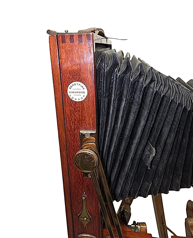 A Very Fine Circa 1900 Double Racked Focus Half plate Camera on Oak Tripod by Benetfink & Co, Cheapside, London