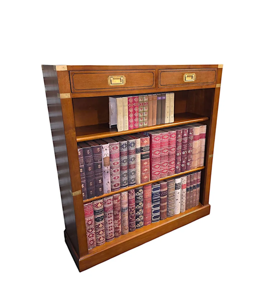A Fabulous Brass Mounted Campaign Style Open Bookcase