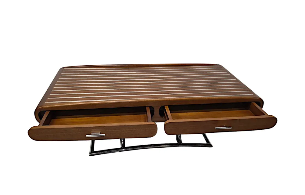 A Stunning Mid Century Design Walnut and Chrome Coffee Table with Four Drawers