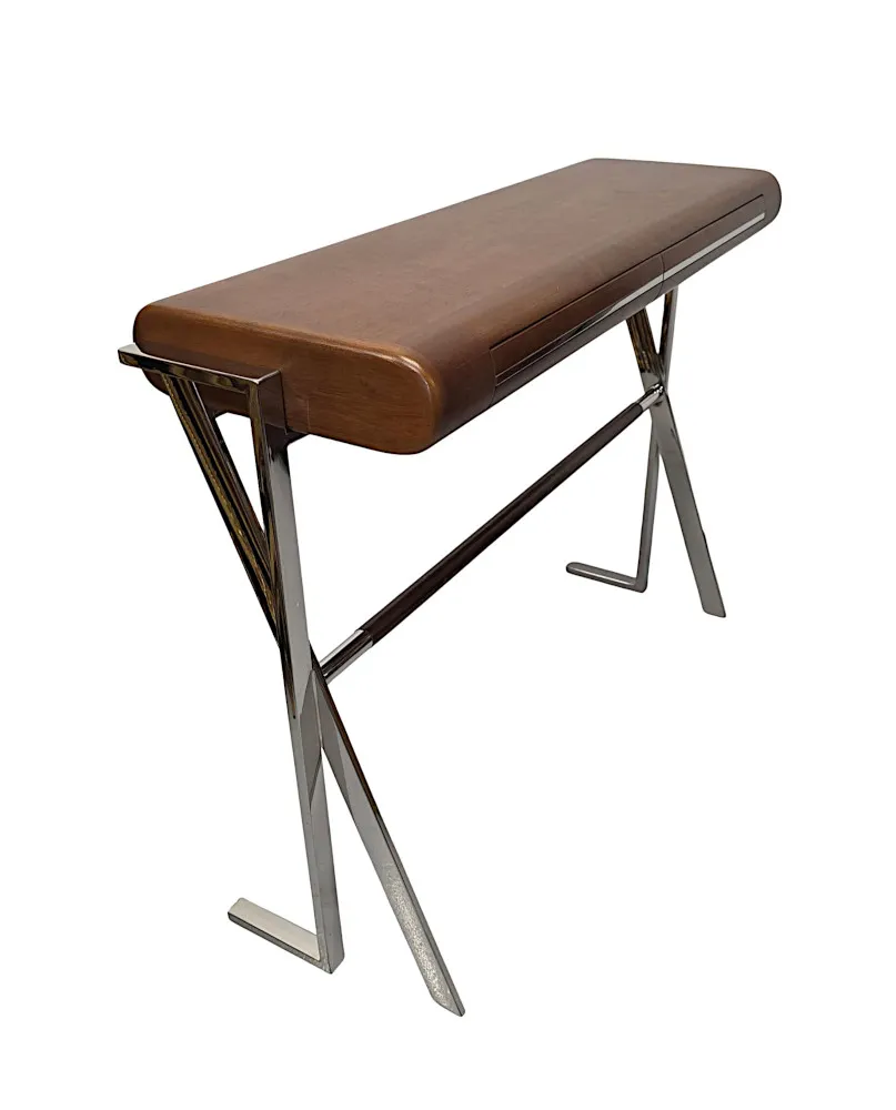 A Very Fine Mid Century Style Walnut and Chrome Console Table