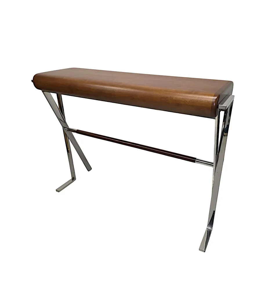 A Very Fine Mid Century Style Walnut and Chrome Console Table