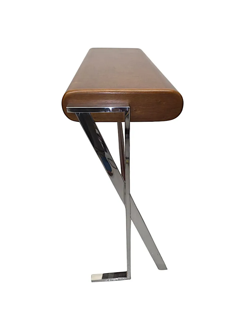 A Very Fine Mid Century Style Walnut and Chrome Console Table