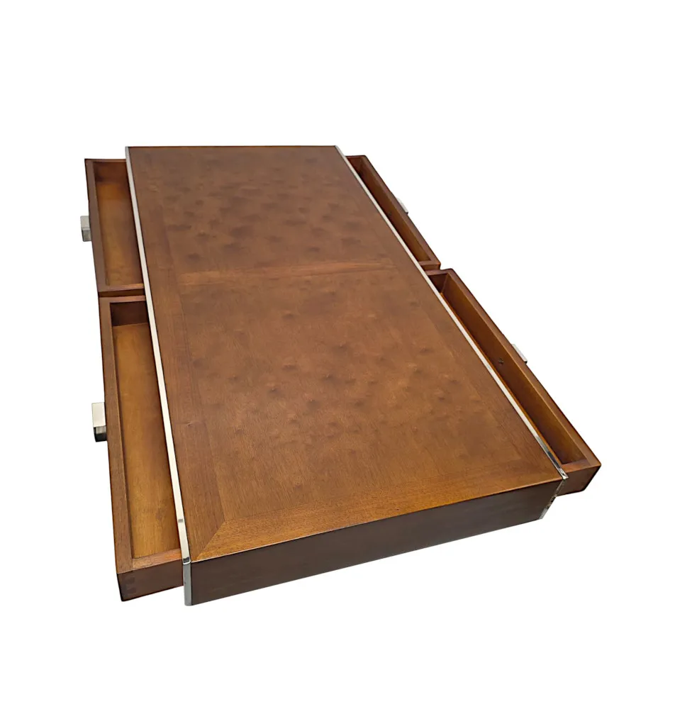 A Gorgeous Mid Century Design Chrome and Walnut Coffee Table with Four Drawers