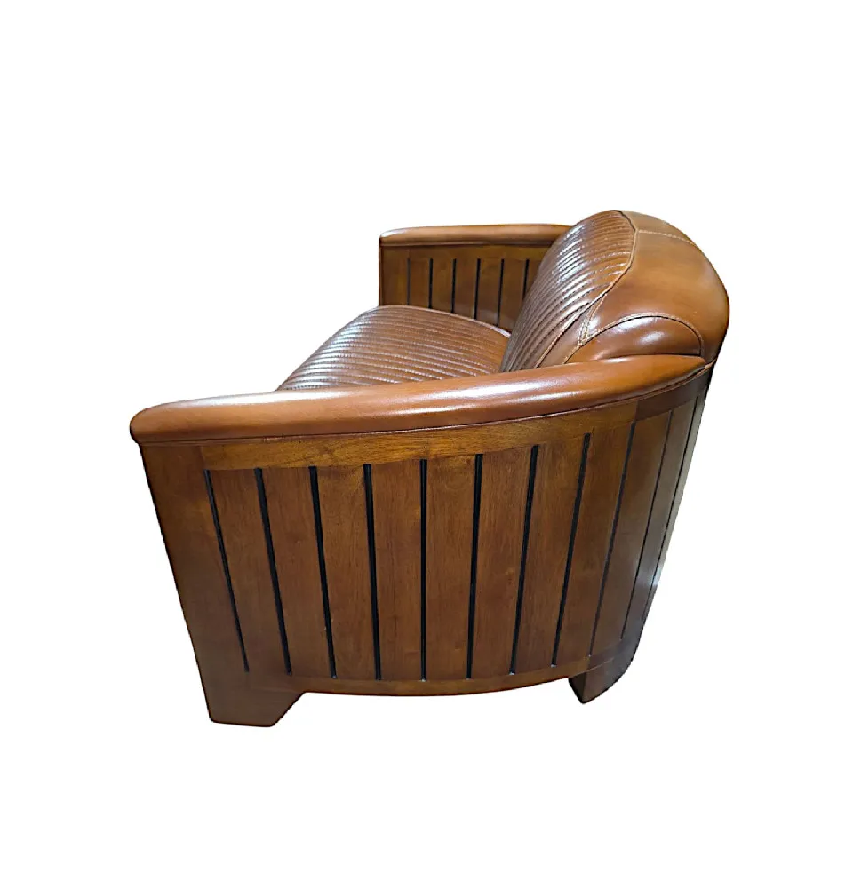  A Fabulous Art Deco Style Leather and Walnut Two Seater Couch
