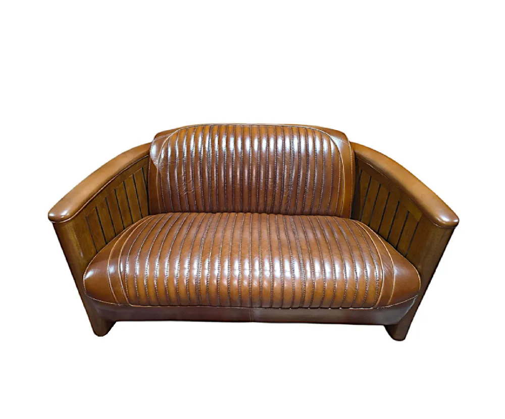  A Fabulous Art Deco Style Leather and Walnut Two Seater Couch