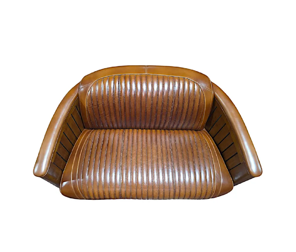  A Fabulous Art Deco Style Leather and Walnut Two Seater Couch