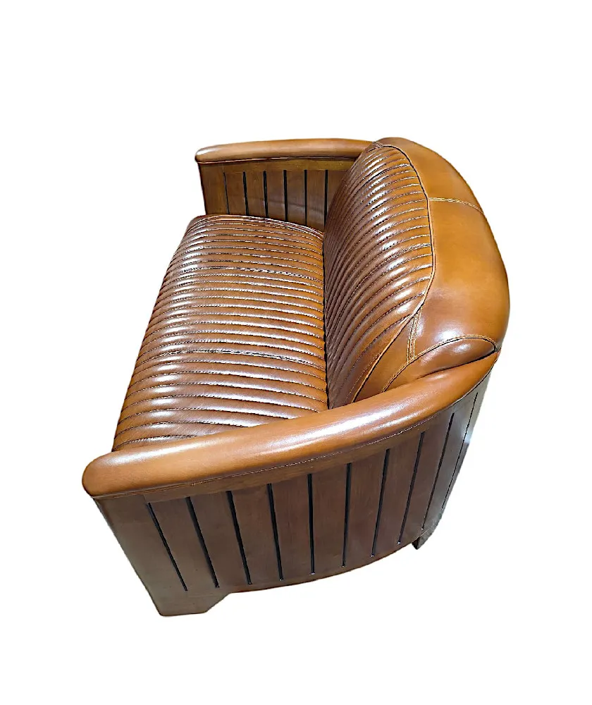  A Fabulous Art Deco Style Leather and Walnut Two Seater Couch
