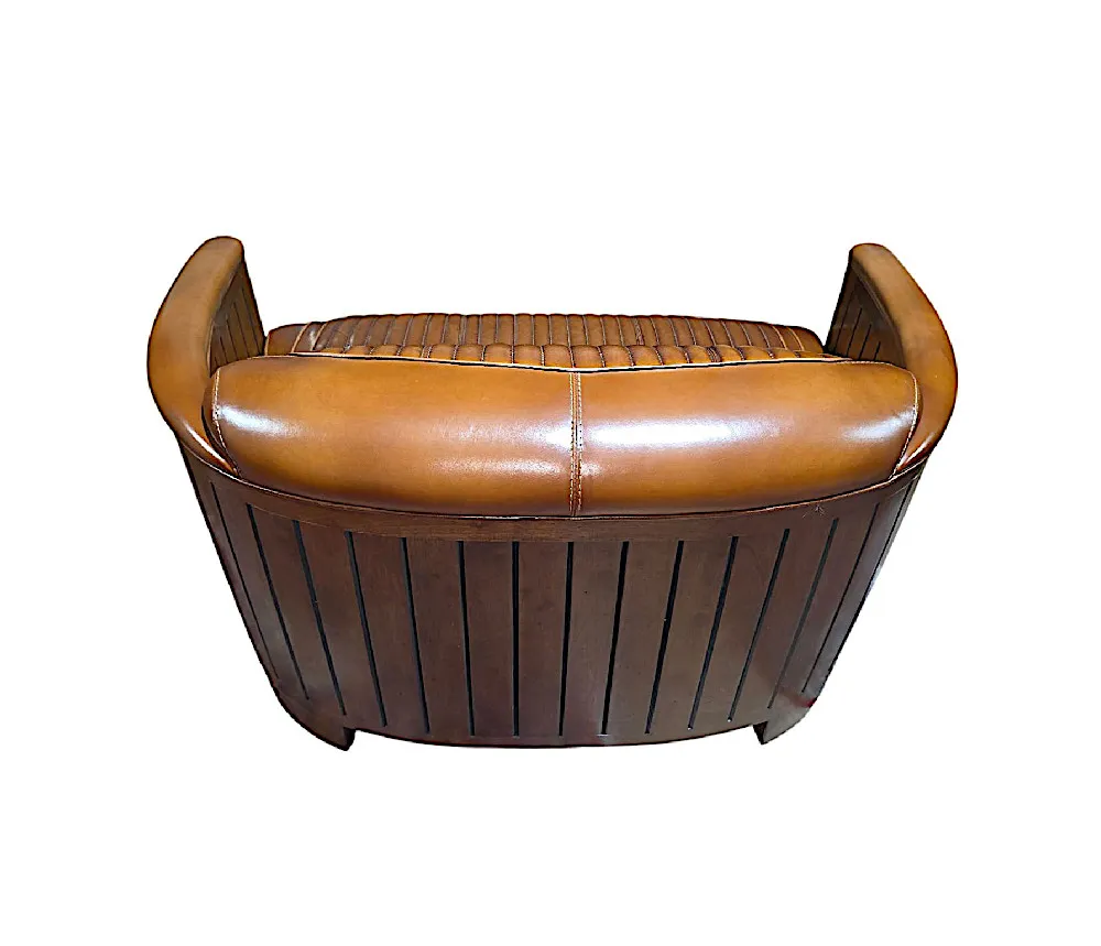  A Fabulous Art Deco Style Leather and Walnut Two Seater Couch