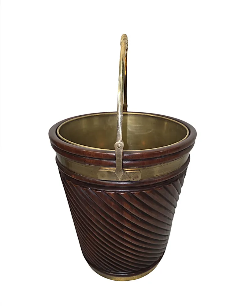 A Fabulous 20th Century Irish Design Hand Made Mahogany Peat Bucket with Brass Liner and Fittings