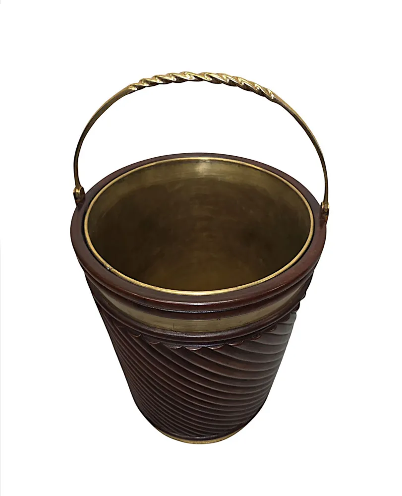 A Fabulous 20th Century Irish Design Hand Made Mahogany Peat Bucket with Brass Liner and Fittings