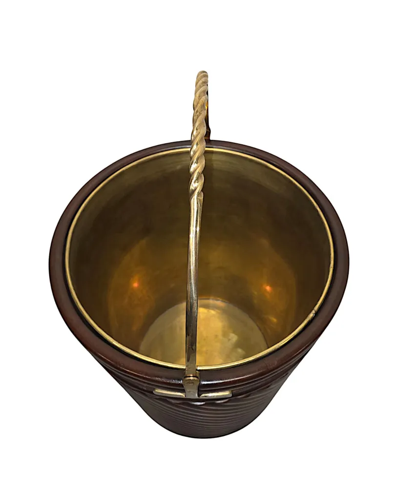 A Fabulous 20th Century Irish Design Hand Made Mahogany Peat Bucket with Brass Liner and Fittings