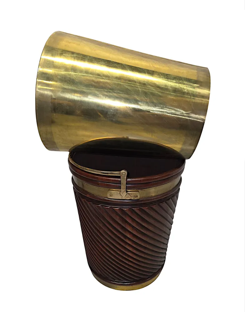 A Fabulous 20th Century Irish Design Hand Made Mahogany Peat Bucket with Brass Liner and Fittings