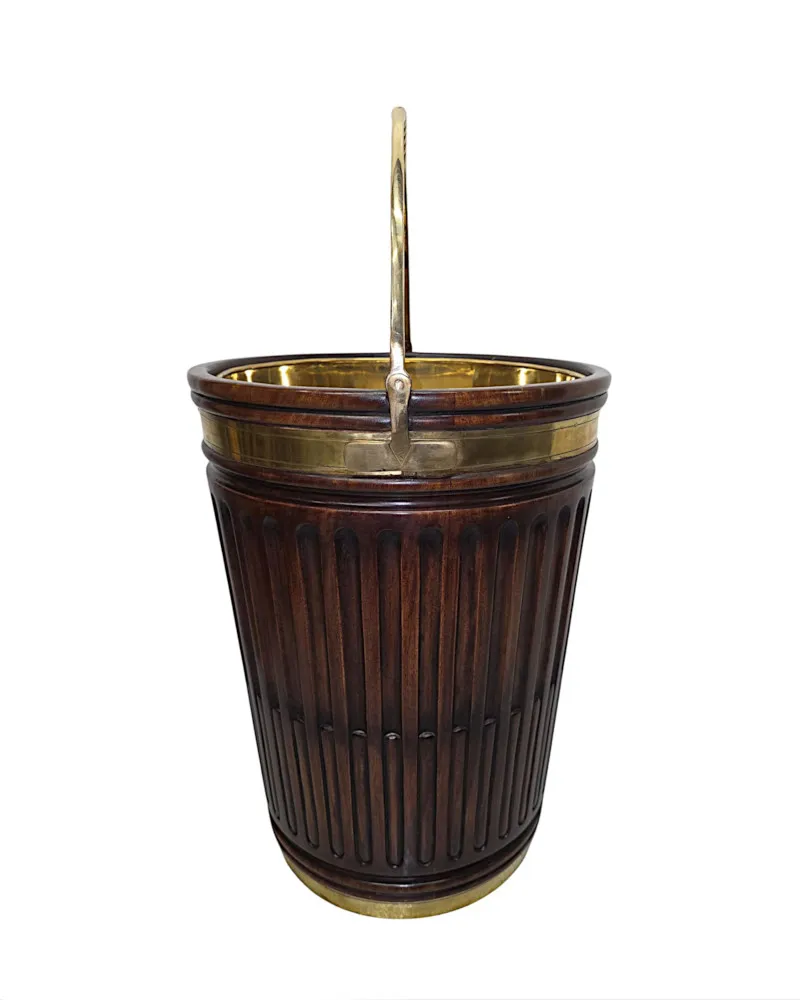 A Gorgeous Large 20th Century Irish Design Hand Made Peat and Log Bucket with Brass Liner and Fittings
