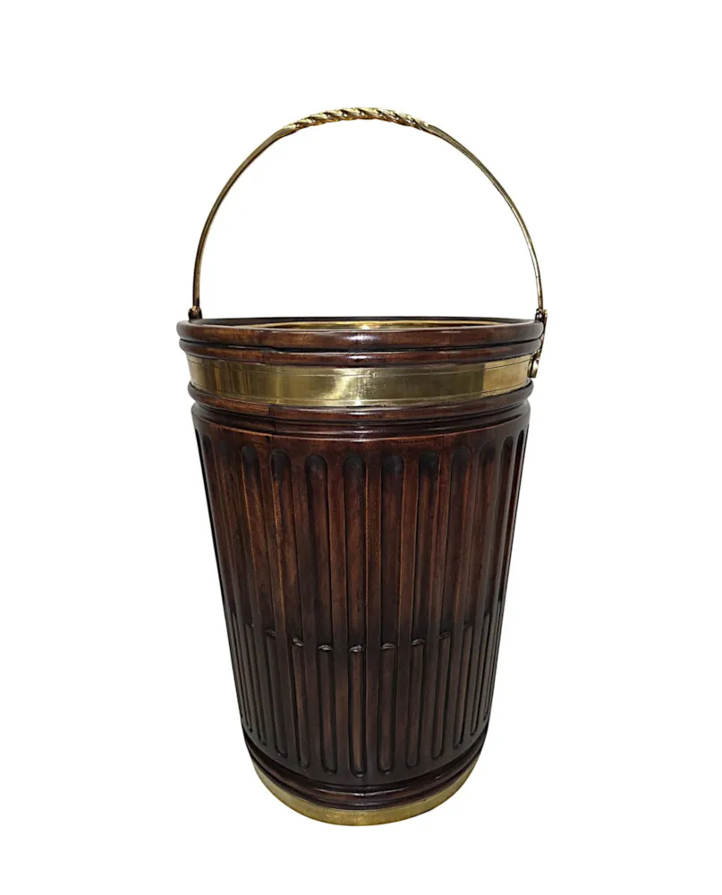 A Gorgeous Large 20th Century Irish Design Hand Made Peat and Log Bucket with Brass Liner and Fittings
