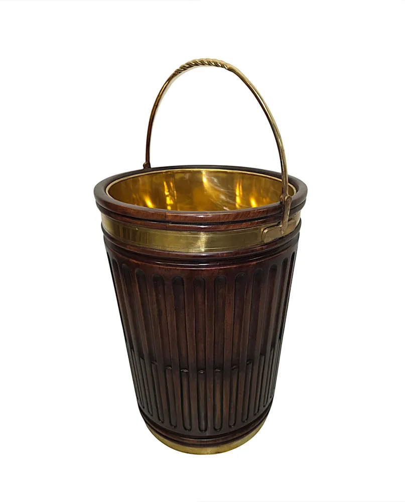 A Gorgeous Large 20th Century Irish Design Hand Made Peat and Log Bucket with Brass Liner and Fittings