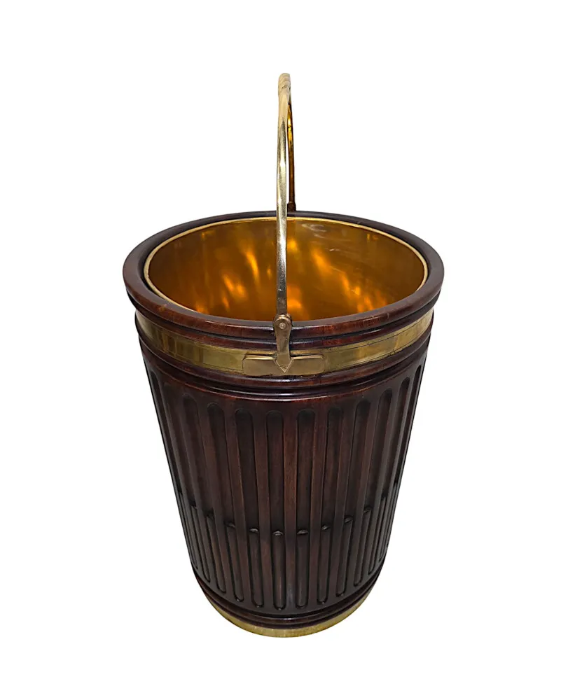 A Gorgeous Large 20th Century Irish Design Hand Made Peat and Log Bucket with Brass Liner and Fittings