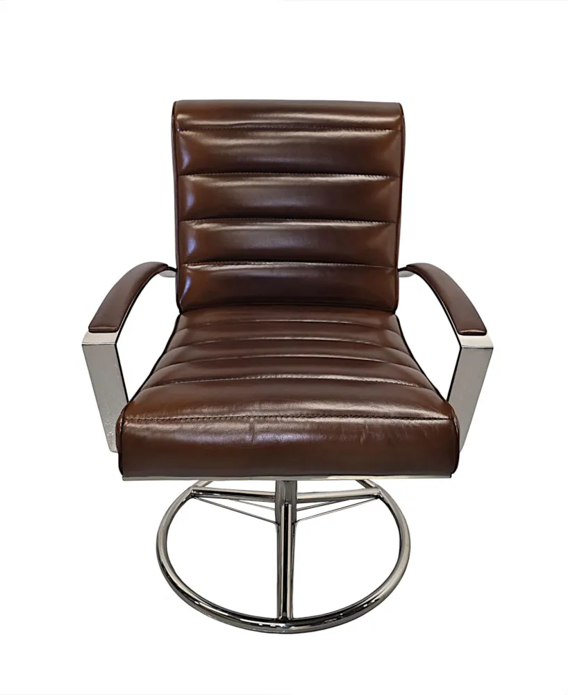 A Fabulous Mid Century Design Leather and Chrome Revolving Desk or Office Chair