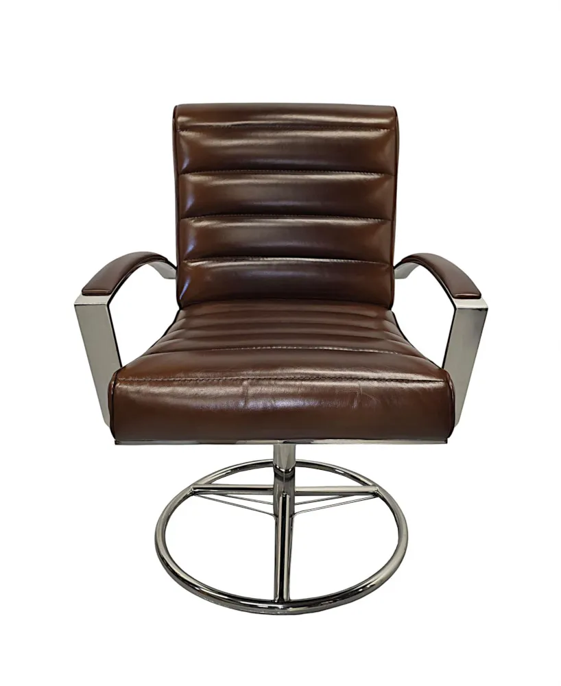 A Fabulous Mid Century Design Leather and Chrome Revolving Desk or Office Chair