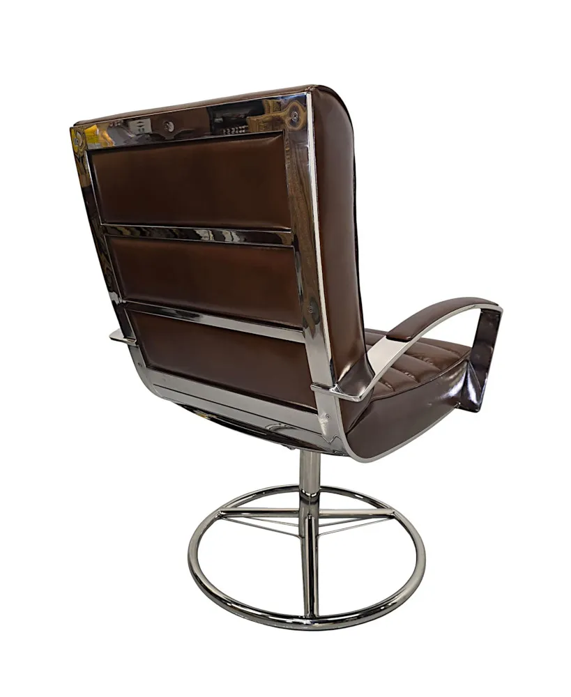 A Fabulous Mid Century Design Leather and Chrome Revolving Desk or Office Chair