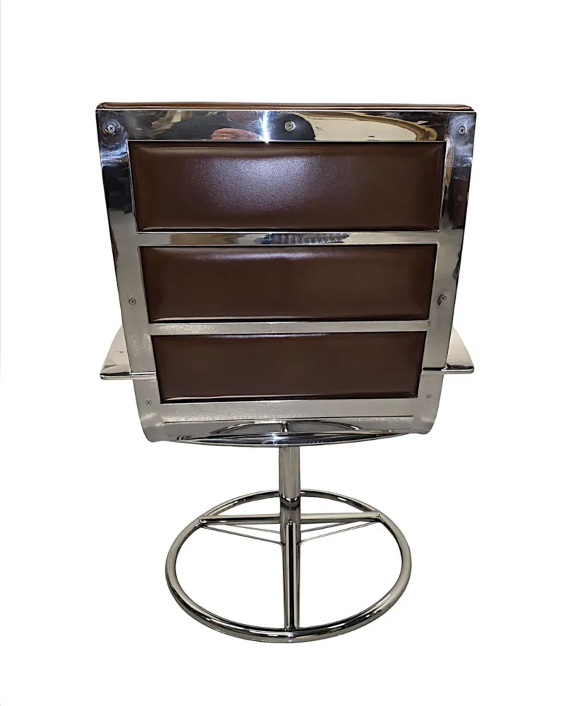 A Fabulous Mid Century Design Leather and Chrome Revolving Desk or Office Chair