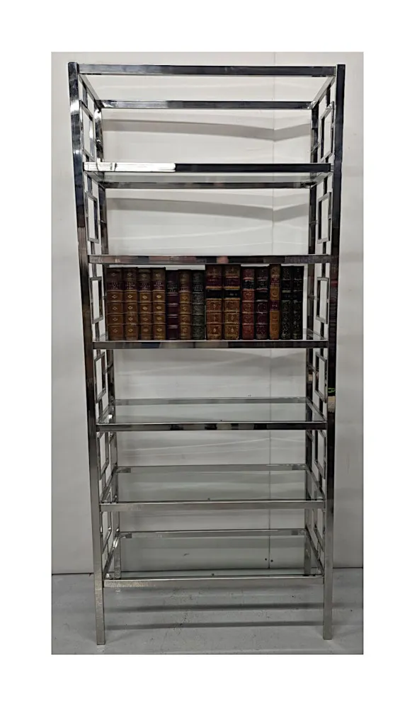 A Stunning Art Deco Style Chrome and Glass Bookshelves or Display Stand