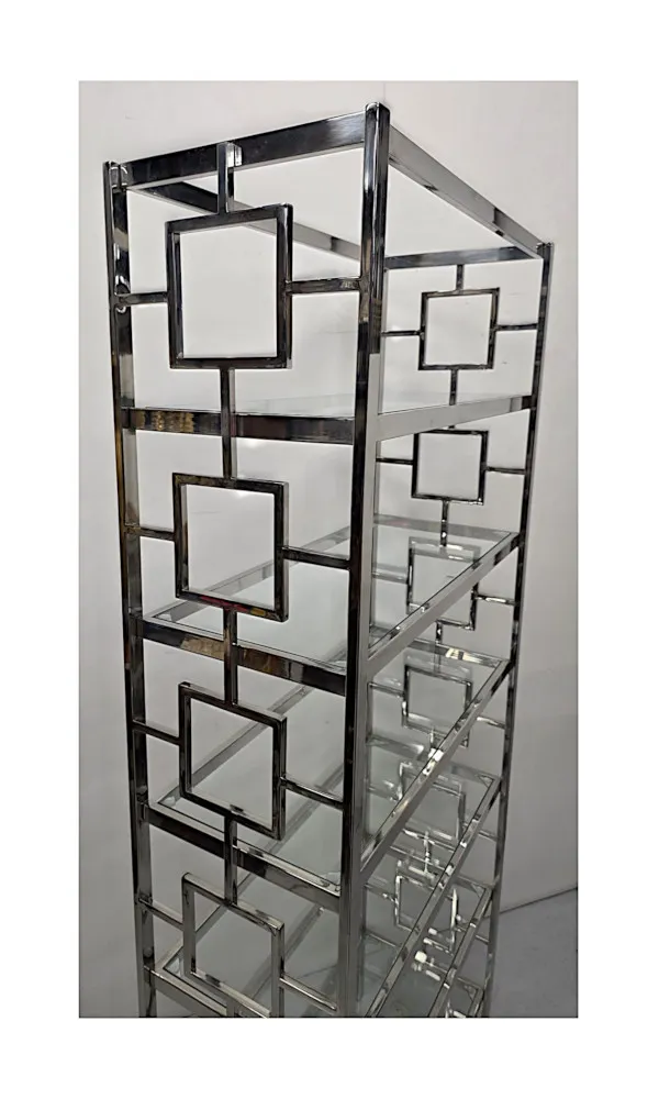 A Stunning Art Deco Style Chrome and Glass Bookshelves or Display Stand