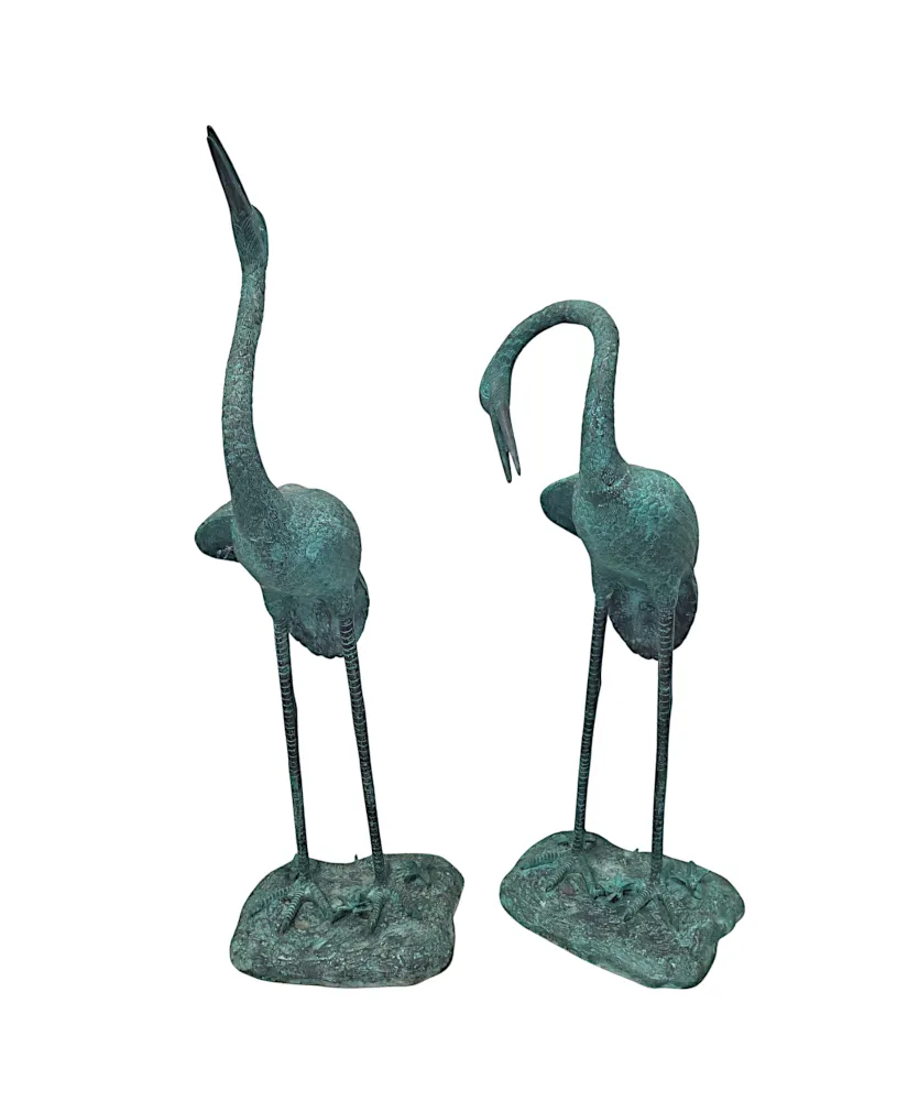A Very Fine Pair of Bronze Animalier Garden Sculpture or Fountain of a Pair of Cranes