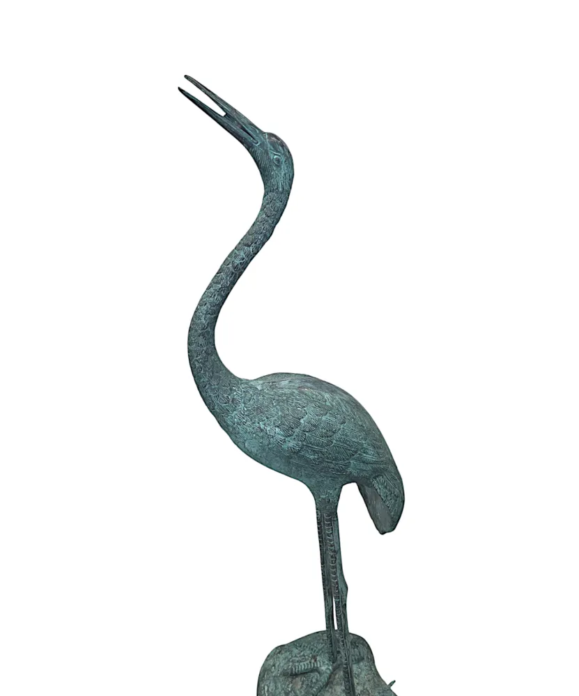 A Very Fine Pair of Bronze Animalier Garden Sculpture or Fountain of a Pair of Cranes